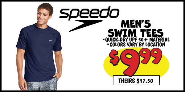 Speedo men's swim tees: Our Price: $9.99, theirs: $17.5
