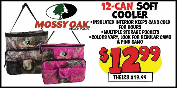 Mossy oak 12-can soft cooler: Our Price: $12.99, theirs: $19.99