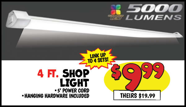 4 ft. 5,000 lumen shoplight: Our Price: $9.99, theirs: $19.99