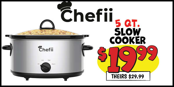 5 qt. slow cooker: Our Price: $19.99, theirs: $29.99