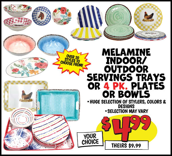 Melamine Indoor Outdoor Serving Trays or 4 pk Plates or Bowls