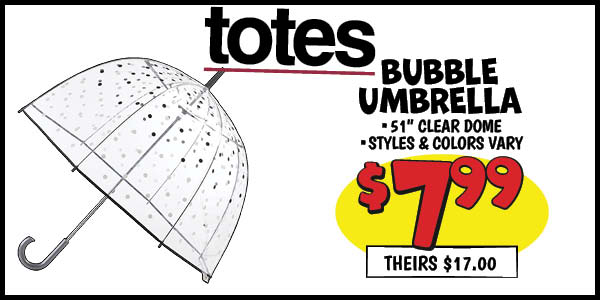 Bubble umbrella: Our Price: $7.99, theirs: $17.0