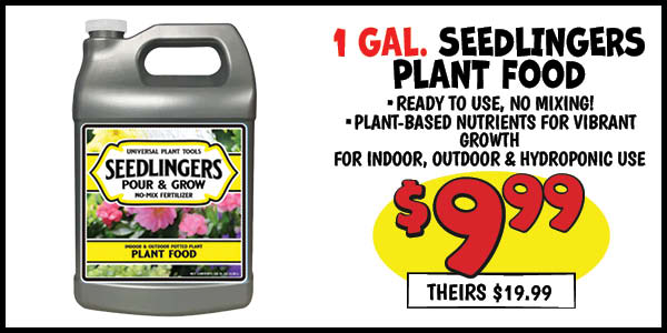 1 gallon seedlingers plant food: Our Price: $9.99, theirs: $19.99