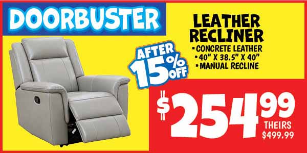 Dallas leather recliner: Our Price: $254.99 After Discount, theirs: $499.99