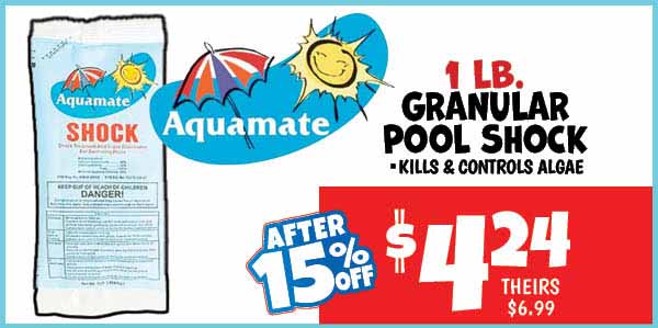1 lb. granular pool shock: Our Price: $4.24, theirs: $6.99