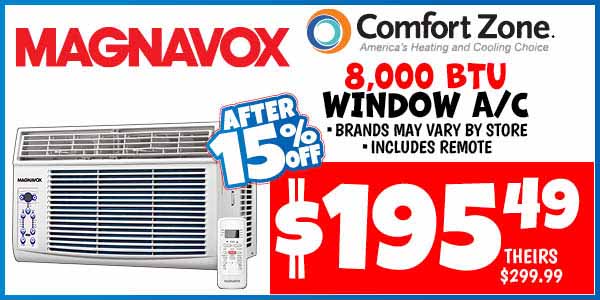 8K BTU Window AC: Our Price: $195.49 After Discount, theirs: $299.99
