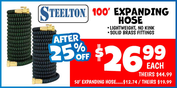Steelton 100 ft. Expanding Hose: Our Price: $26.99 After Discount, theirs: $44.99