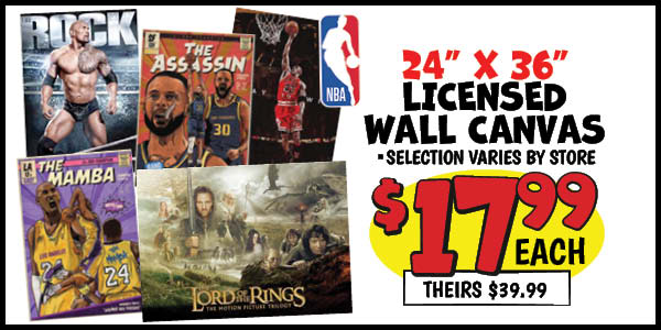 24”x36” licensed wall canvas: Our Price: $17.99, theirs: $39.99