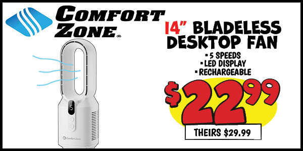 Bladeless desktop fan: Our Price: $22.99, theirs: $29.99