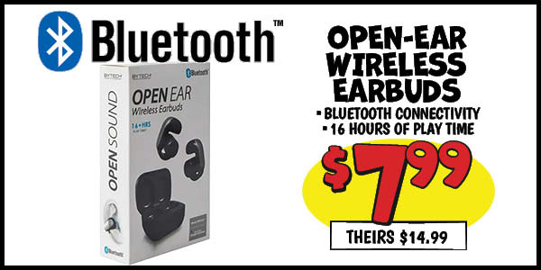 Open-ear wireless earbuds: Our Price: $7.99, theirs: $14.99