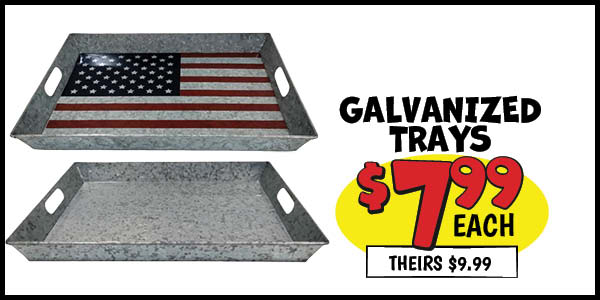 Galvanized tray: Our Price: $7.99, theirs: $9.99