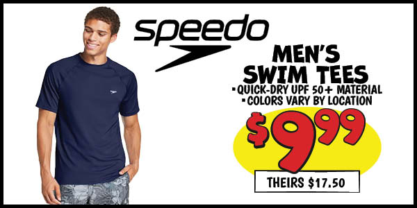 Speedo men's swim tees: Our Price: $9.99, theirs: $17.5