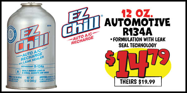 12 oz. automotive r134a refrigerant: Our Price: $14.79, theirs: $19.99