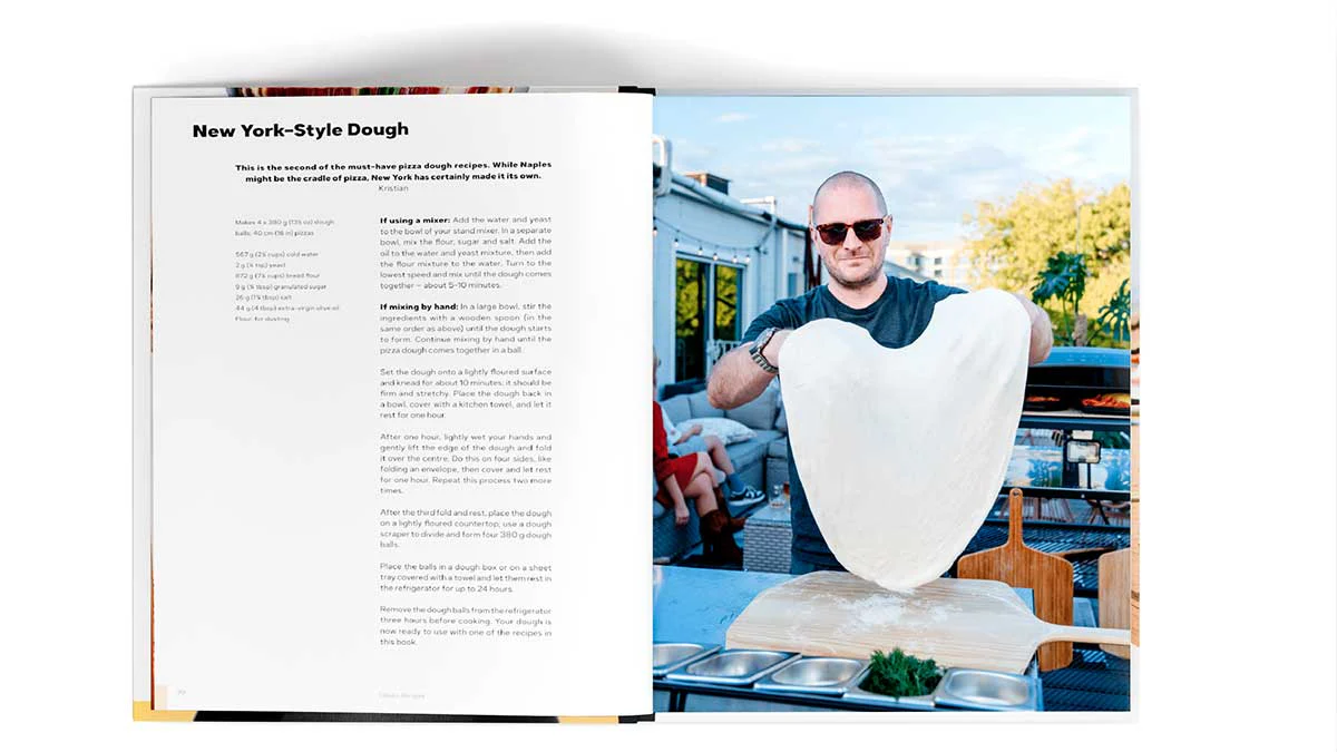 Ooni Founder, Kristian, stretching out NY Style Dough