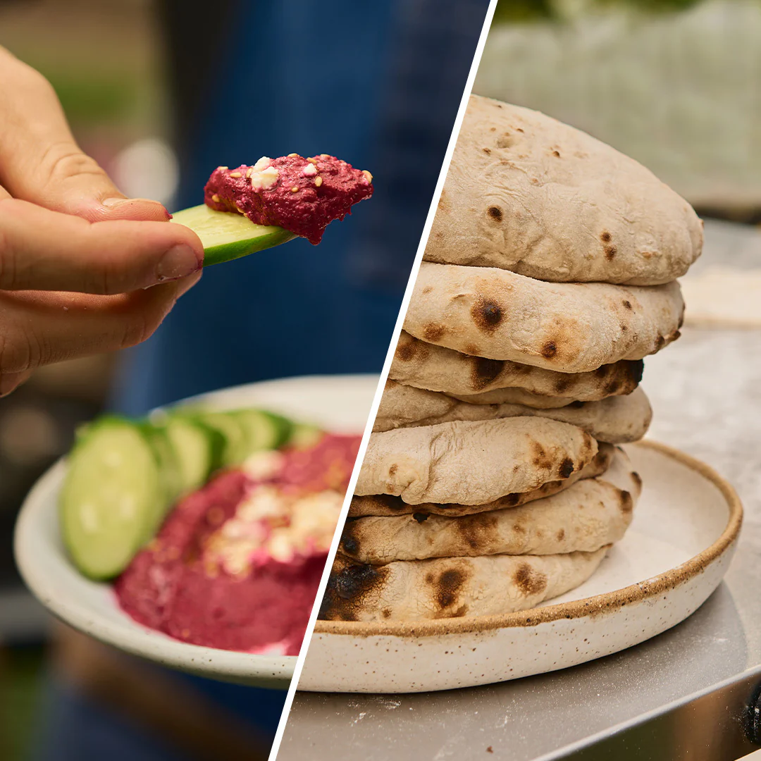 Beet dip and fluffy pita, made in Ooni Koda 2 Pro