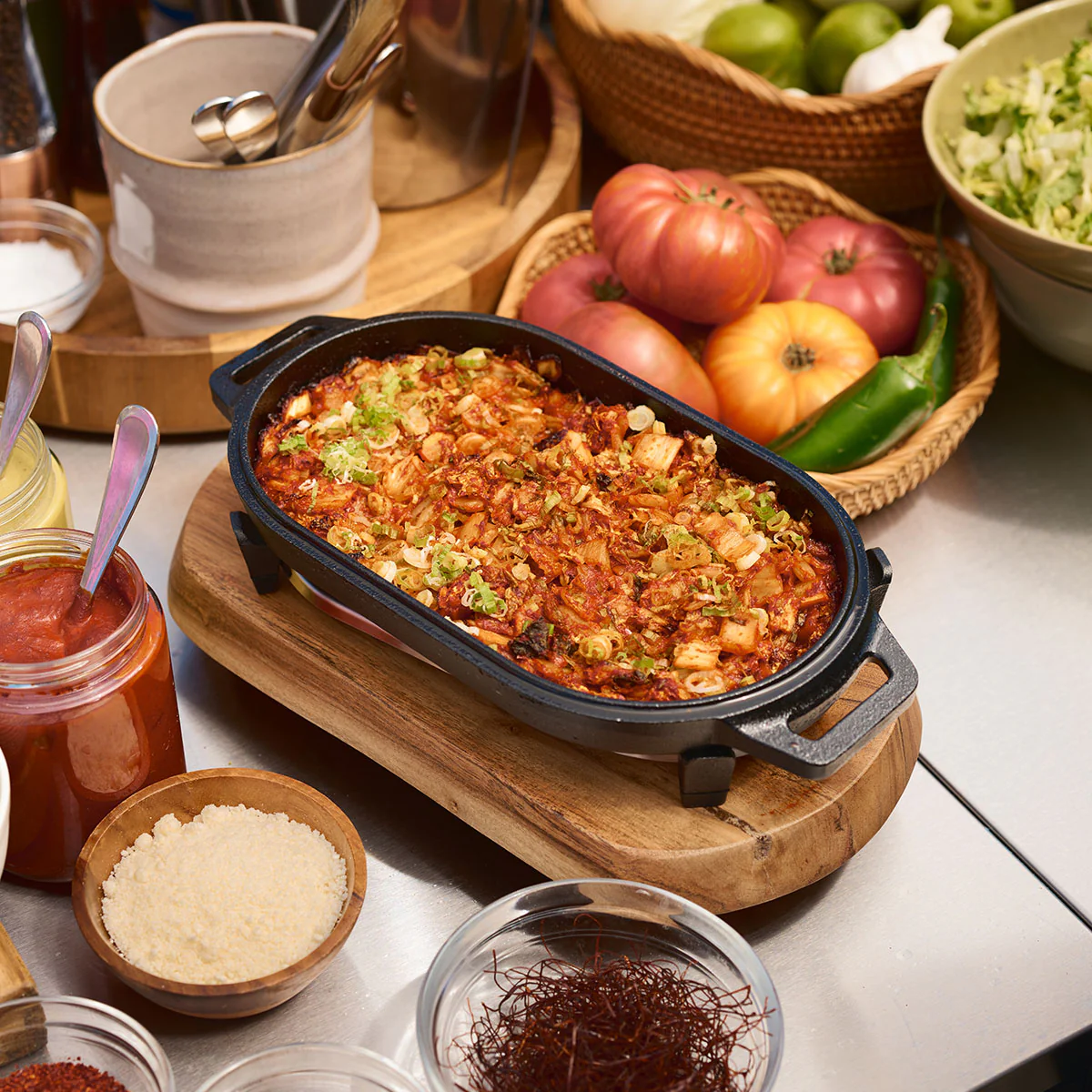 Kimchi and veg roasting