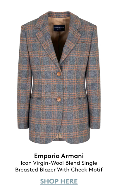 Icon Virgin-Wool Blend Single-Breasted Blazer With Check Motif