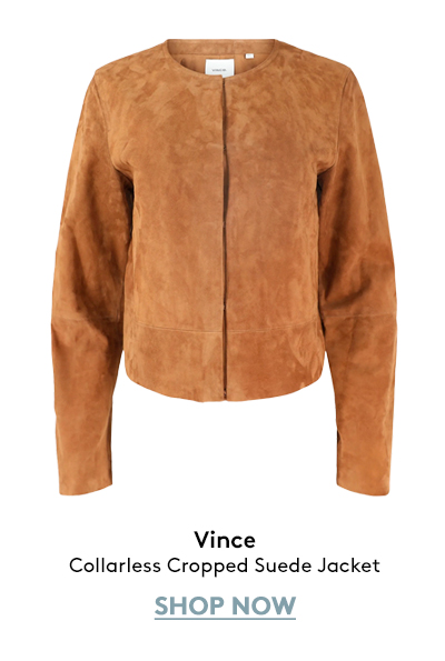 Collarless Cropped Suede Jacket