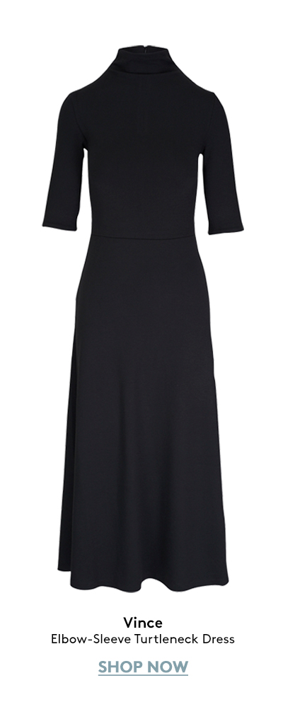 Elbow-Sleeve Turtleneck Dress