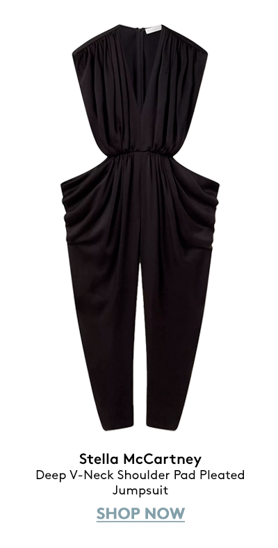 Deep V-Neck Shoulder Pad Pleated Jumpsuit