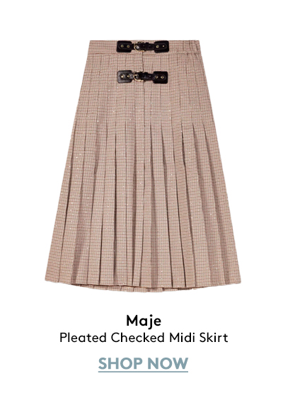 Pleated Checked Midi Skirt