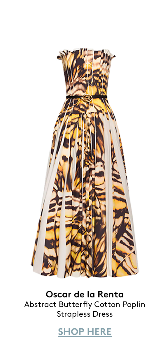 Abstract Butterfly Cotton Poplin Strapless Dress