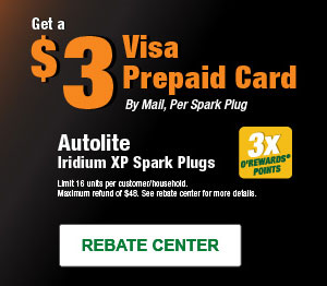 Get a $3 Visa Prepaid Gift Card By Mail, Per Spark Plug, Autolite Iridium XP Spark Plugs, 3X O’Rewards Points
