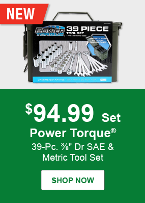 Power Torque 39-Pc. 3/8" Dr SAE & Metric Tool Set, PTT GM4341, $94.99 Set, New