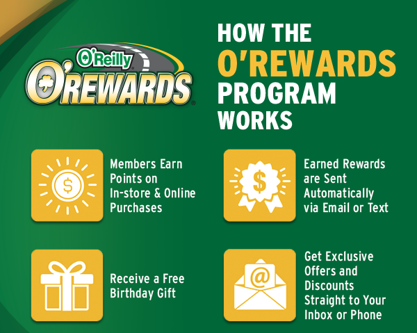 HOW THE O'REWARDS PROGRAM WORKS: Members Earn Points on In-store & Online Purchases. Earned Rewards are Sent Automatically via Email or Text. Receive a Free Birthday Gift. Get Exclusive Offers and Discounts Straight to Your Inbox or Phone.