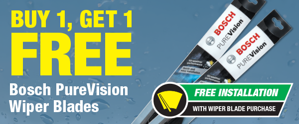 Buy 1, Get 1 FREE Bosch PureVision Wiper Blades, Free Installation with Wiper Blade Purchase