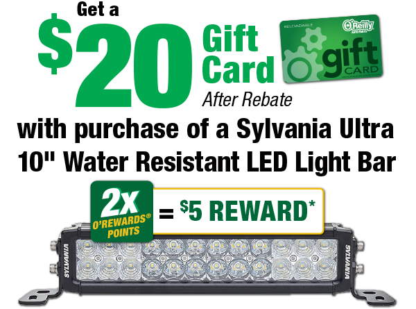 Get a $20 Gift Card After Rebate with purchase of a Sylvania Ultra 10" Water Resistant LED Light Bar, SYL ULBAR10INCB1V2, 4560 lumens