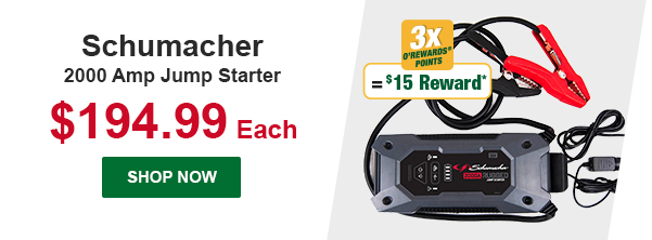 Schumacher - 2000 Amp Jump Starter - $194.99 Each - 3x O'Rewards Points = $15 Reward*