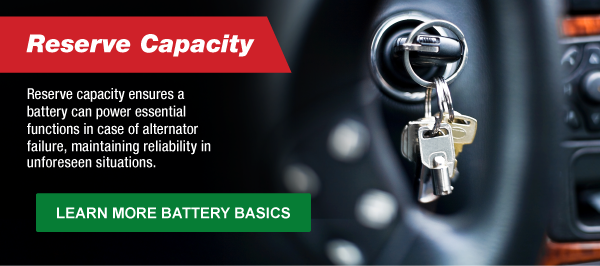 Reserve Capacity, Reserve capacity ensures a battery can power essential  functions in case of alternator failure, maintaining reliability in unforeseen situations.