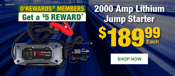 Schumacher 2000 Amp Lithium Jump Starter, SHU SL1612, $189.99 Each, O’Rewards Members Get a $5 Reward