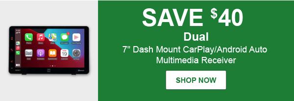 SAVE $40: Dual 7" Dash Mount CarPlay/Android Auto Multimedia Receiver, DUA D2WC7 240 Watt –&nbsp;SHOP NOW