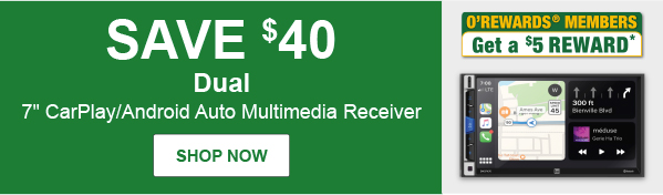SAVE $40: Dual 7" CarPlay/Android Auto Multimedia Receiver, DUA DMCPA70BT 200 Watt, O’Rewards Members Get a $5 Reward –&nbsp;SHOP NOW
