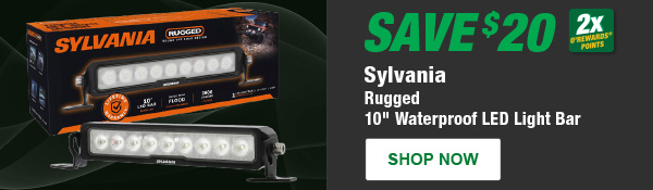 Save $20 Sylvania Rugged 10" Waterproof LED Light Bar, SYL RGBAR10INFLV2 3600 lumens, 2x O’Rewards Points