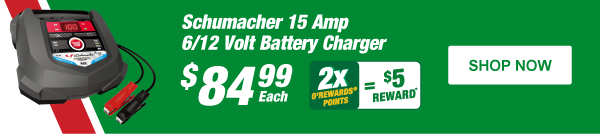 Schumacher 15 Amp 6/12 Volt Battery Charger, SHU SC1323, $84.99 Each, 2x O’Rewards Points = $5 Reward*