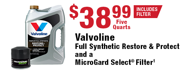 Valvoline Full Synthetic High Mileage 5 Quarts and a MicroGard® Select Filter: $37.99 (Includes Filter)