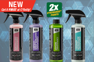 NEW: Get it FIRST at O'Reilly! 2x O'Rewards Points. NXG RCD16OR Detailer 16 oz., NXG RCWW16OR Waterless 16 oz., NXG RCSO16OR Soap 16 oz., NXG RIC16OR Interior 16 oz.