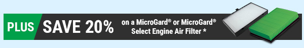 PLUS Save 20% on a MicroGard® or MicroGard® Select Engine Air Filter when purchased with a SYNTEC® Oil & Filter Special. 