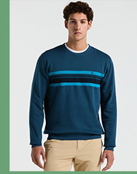 Shop the Fleece Chest Stripe Crew Neck Sweater