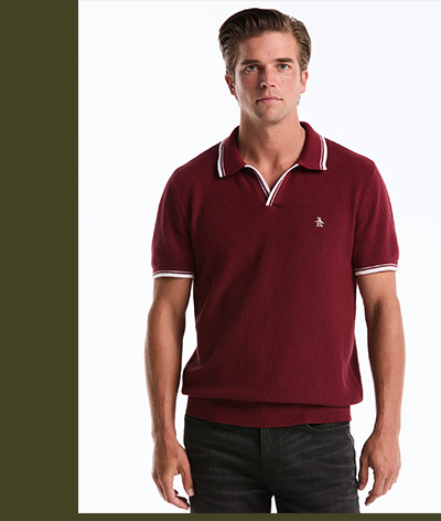 Shop the Textured Johnny Collar Sweater Polo