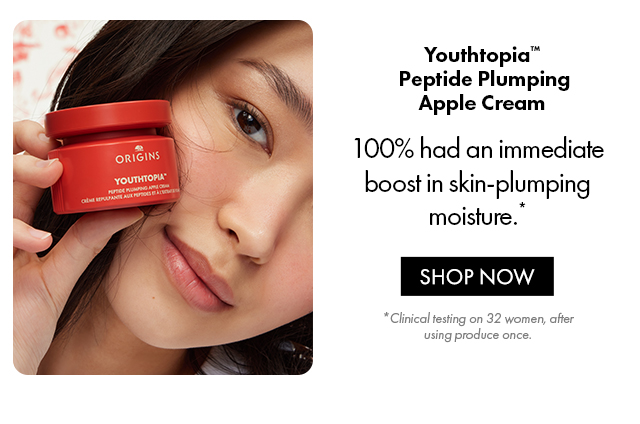 Youthtopia™ Peptide Plumping Apple Cream | 100% had an immediate boost in skin-plumping moisture.* | SHOP NOW | *Clinical testing on 32 women, after using produce once.