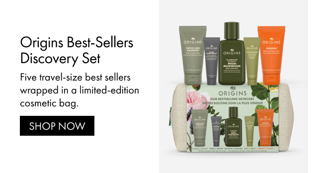 Origins Best-Sellers Discovery Set | Five travel-size best sellers wrapped in a limited-edition cosmetic bag. | SHOP NOW