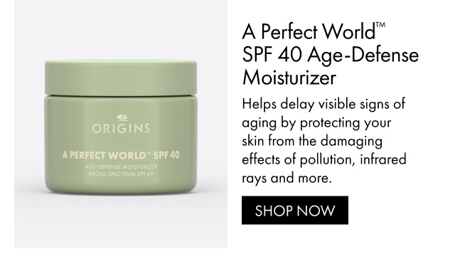 A Perfect World™ SPF 40 Age-Defense Moisturizer | Helps delay visible signs of aging by protecting your skin from the damaging effects of pollution, infrared rays and more. | SHOP NOW