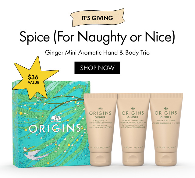 $36 VALUE | IT'S GIVING | Spice (For Naughty or Nice) | Ginger Mini Aromatic Hand & Body Trio | SHOP NOW
