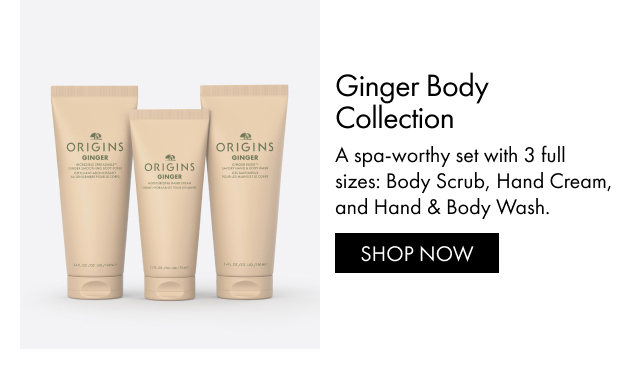 Ginger Body Collection | A spa-worthy set with 3 full sizes: Body Scrub, Hand Cream, and Hand & Body Wash. | SHOP NOW