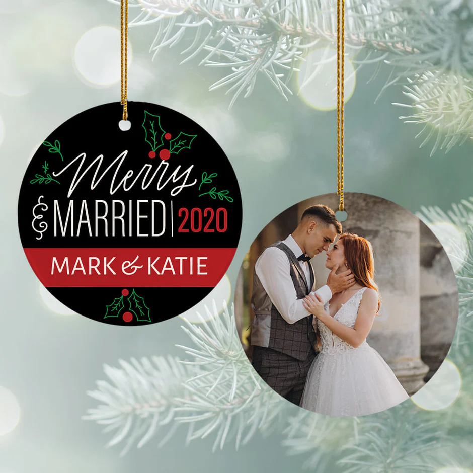 just married custom photo ornament