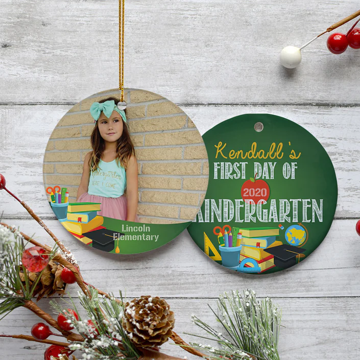 2025 graduation photo ornament featuring student Kyra and custom school name, Lake Forest High School.